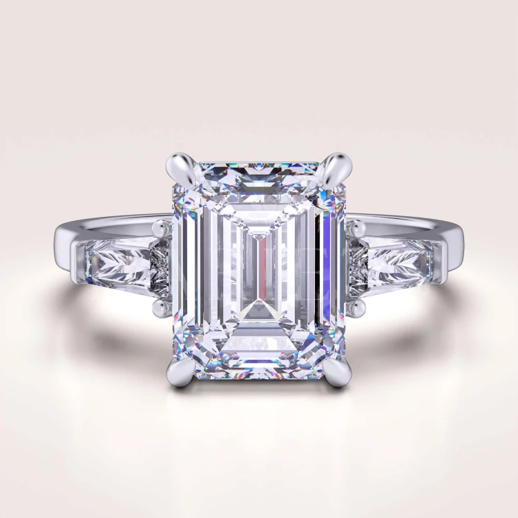 bague-fiancailles-trinity-moissanite-4ct-taille-émeraude-or-blanc-florence-hariets.
