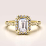 Bague de fiançailles Halo avec diamant de laboratoire 1 ct taille émeraude – Stardust or 585