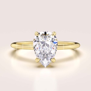 Bague de fiançailles avec diamant de laboratoire env. 1 ct taille poire – Solitaire: Lumiere or 585