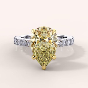 Bague de fiançailles Halo avec diamant jaune de laboratoire d’environ 2,5 ct taille poire - Julie or 585