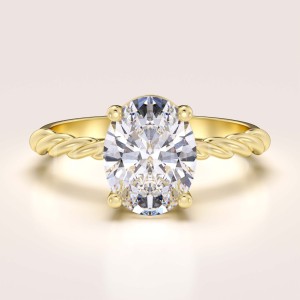 Bague de fiançailles avec diamant de laboratoire 2 ct, taille ovale – Twisted or 585 (anneau torsadé)