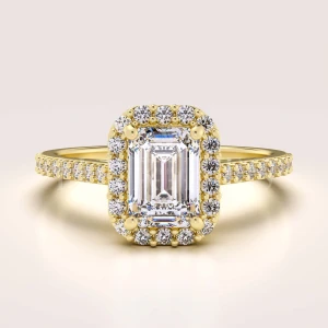 Bague de fiançailles en 24h Halo avec moissanite de 1 ct taille émeraude – Stardust en or 14k